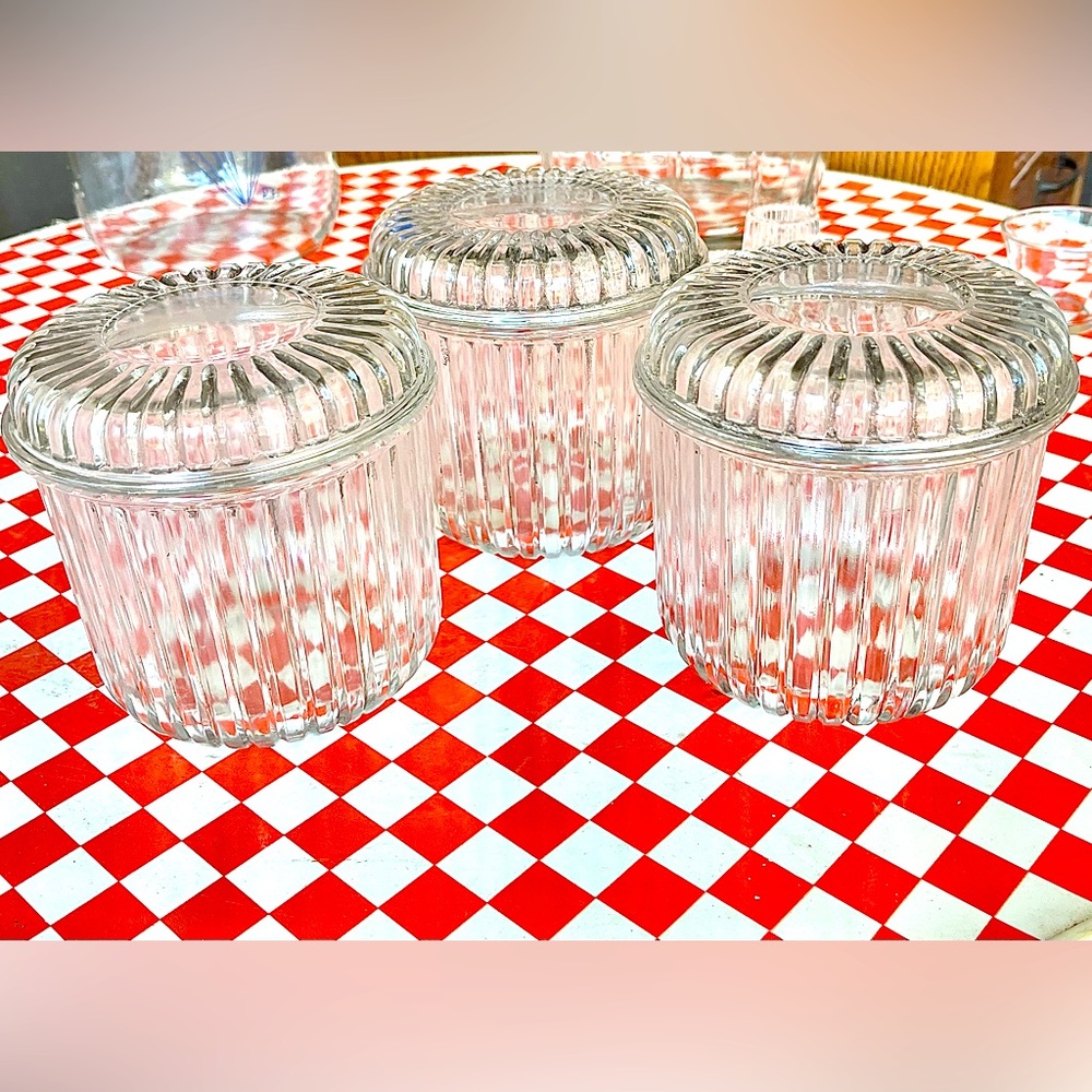 Set of 3 Vintage Kig Glass Canisters With Lids